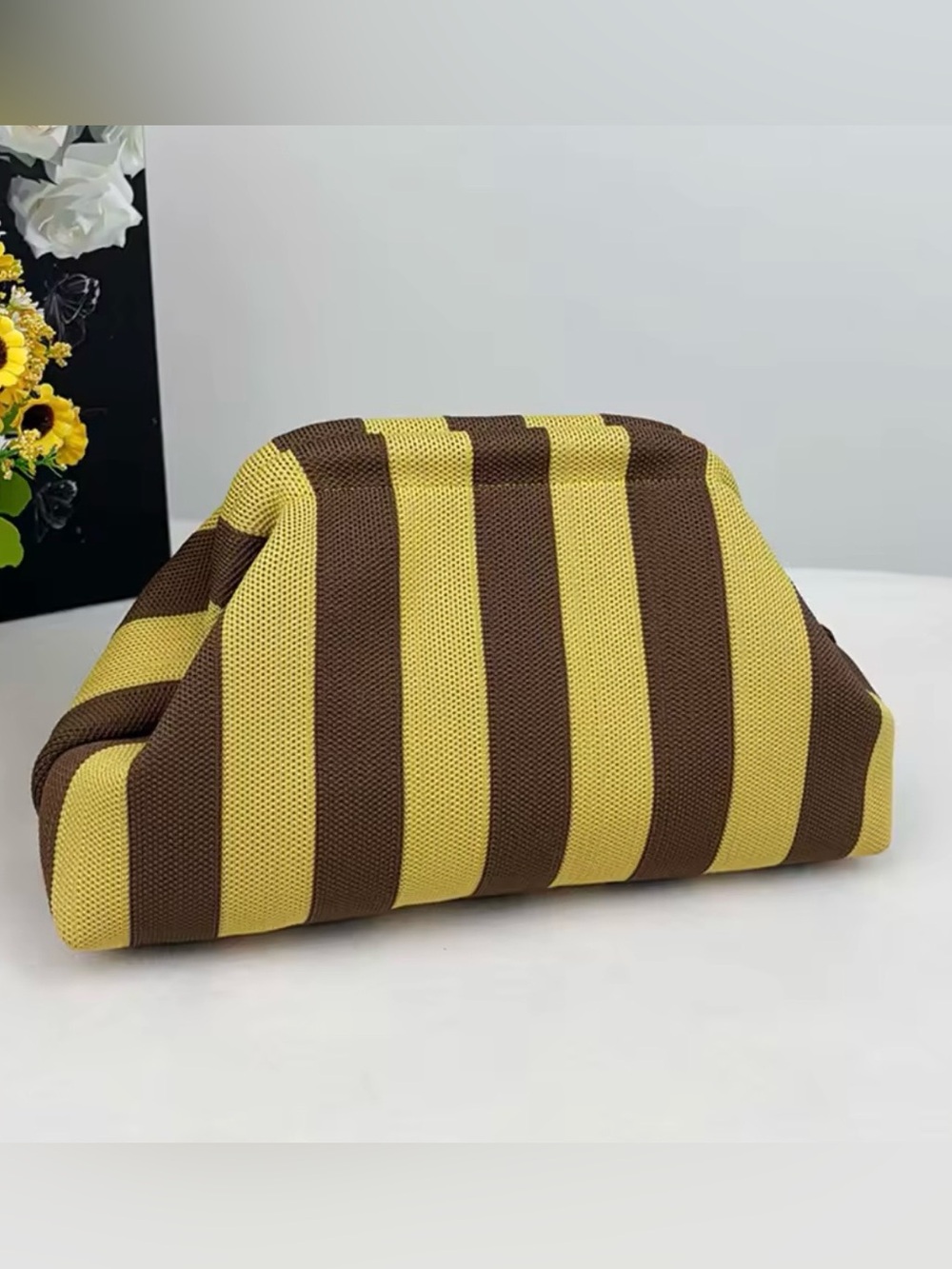 Striped Yellow and Brown Women’s Clutch Bag